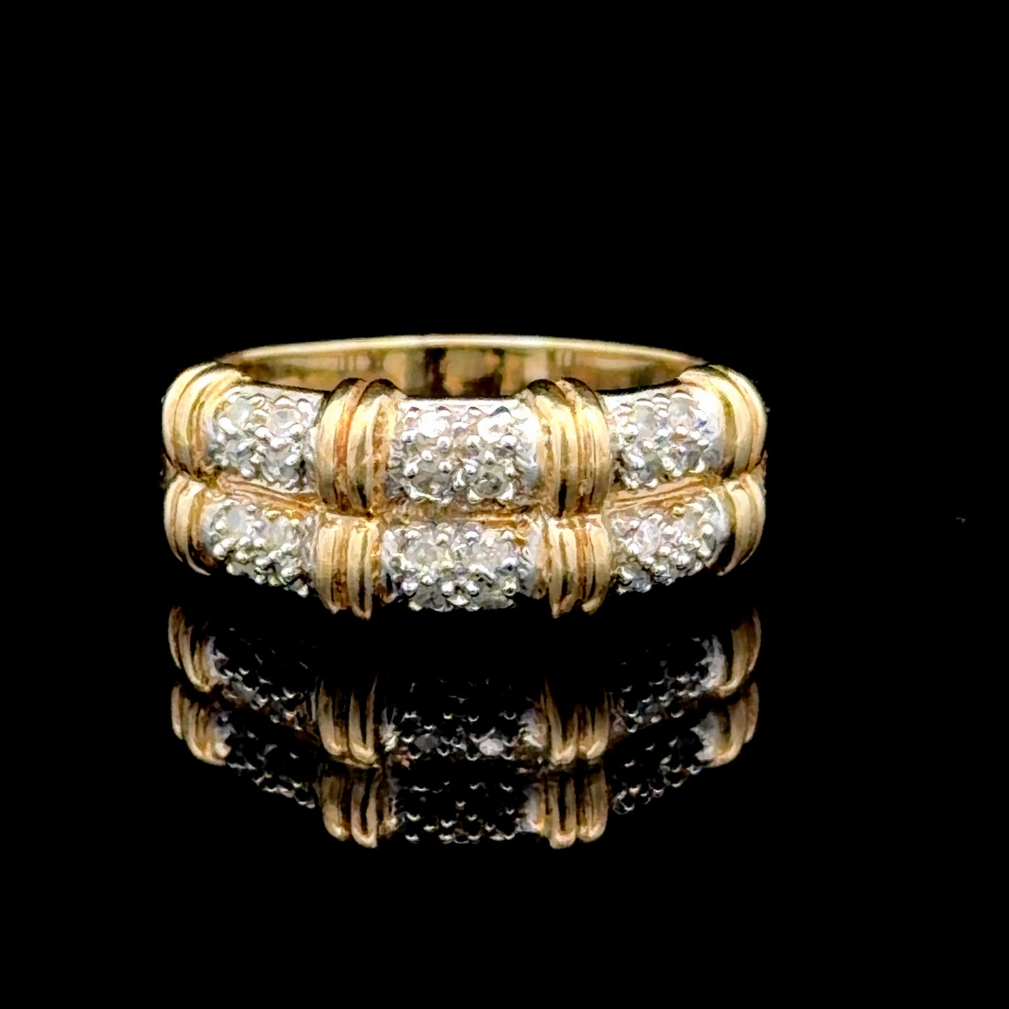 9K Yellow Gold 2 Row Bamboo Ring