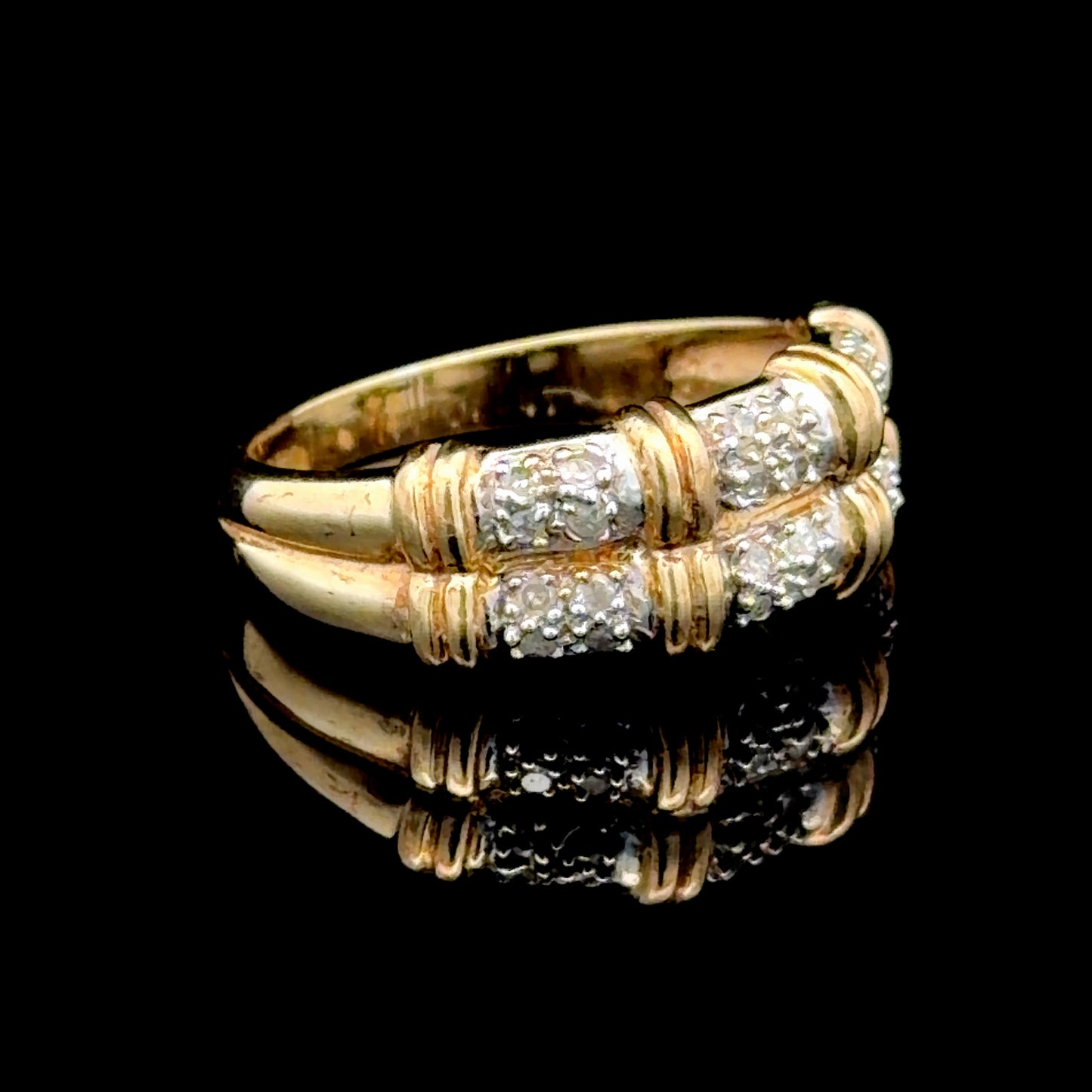 9K Yellow Gold 2 Row Bamboo Ring