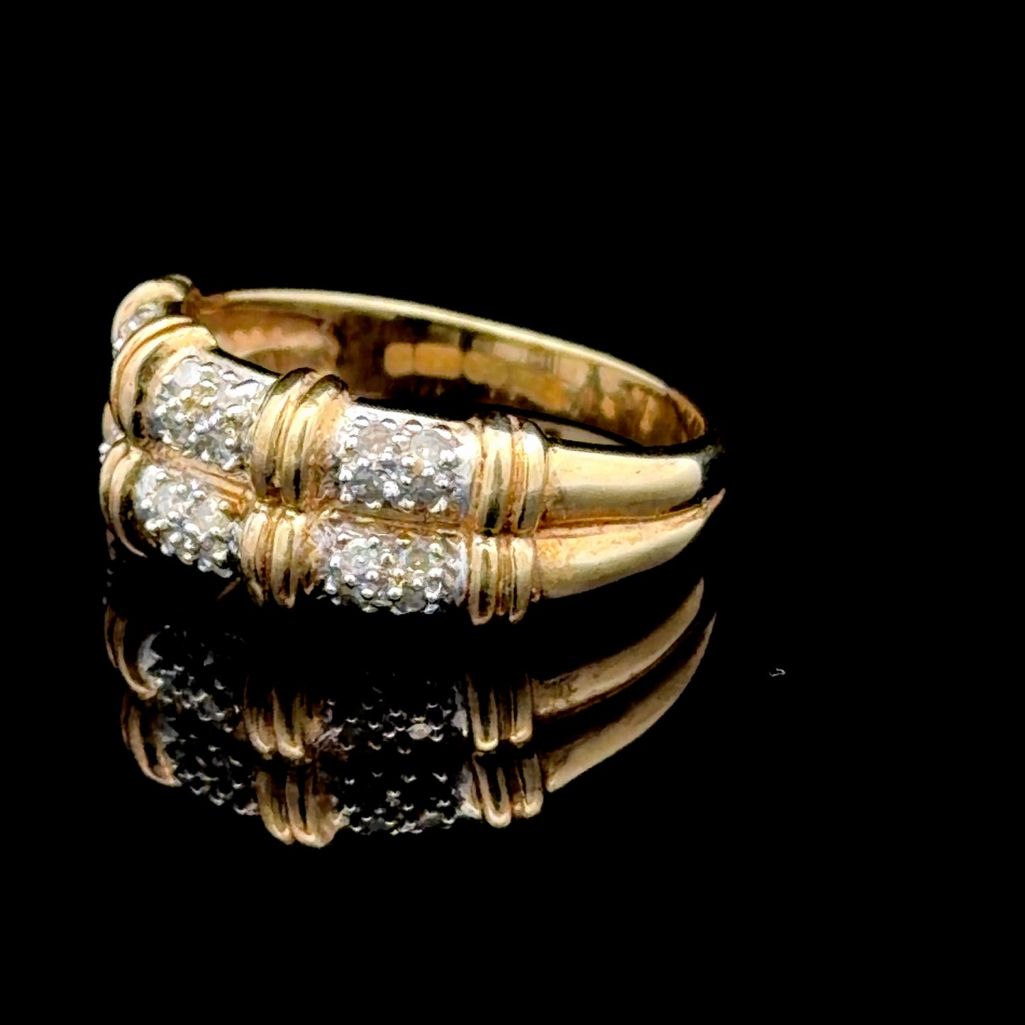 9K Yellow Gold 2 Row Bamboo Ring