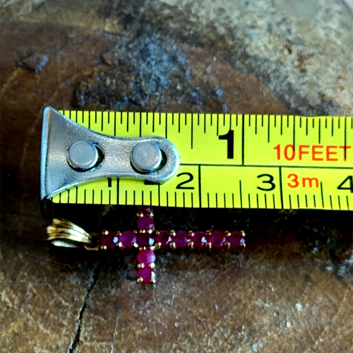 Yellow Gold Charm Necklace with Ruby Cross Pendant