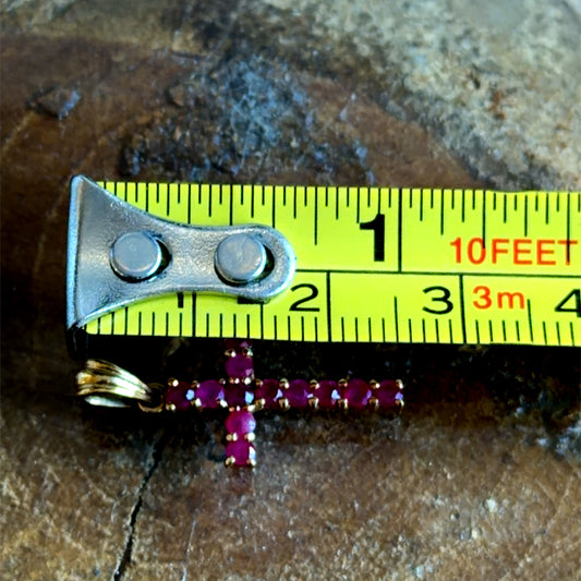 Yellow Gold Charm Necklace with Ruby Cross Pendant
