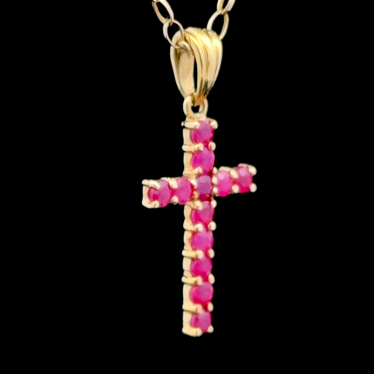 Yellow Gold Charm Necklace with Ruby Cross Pendant