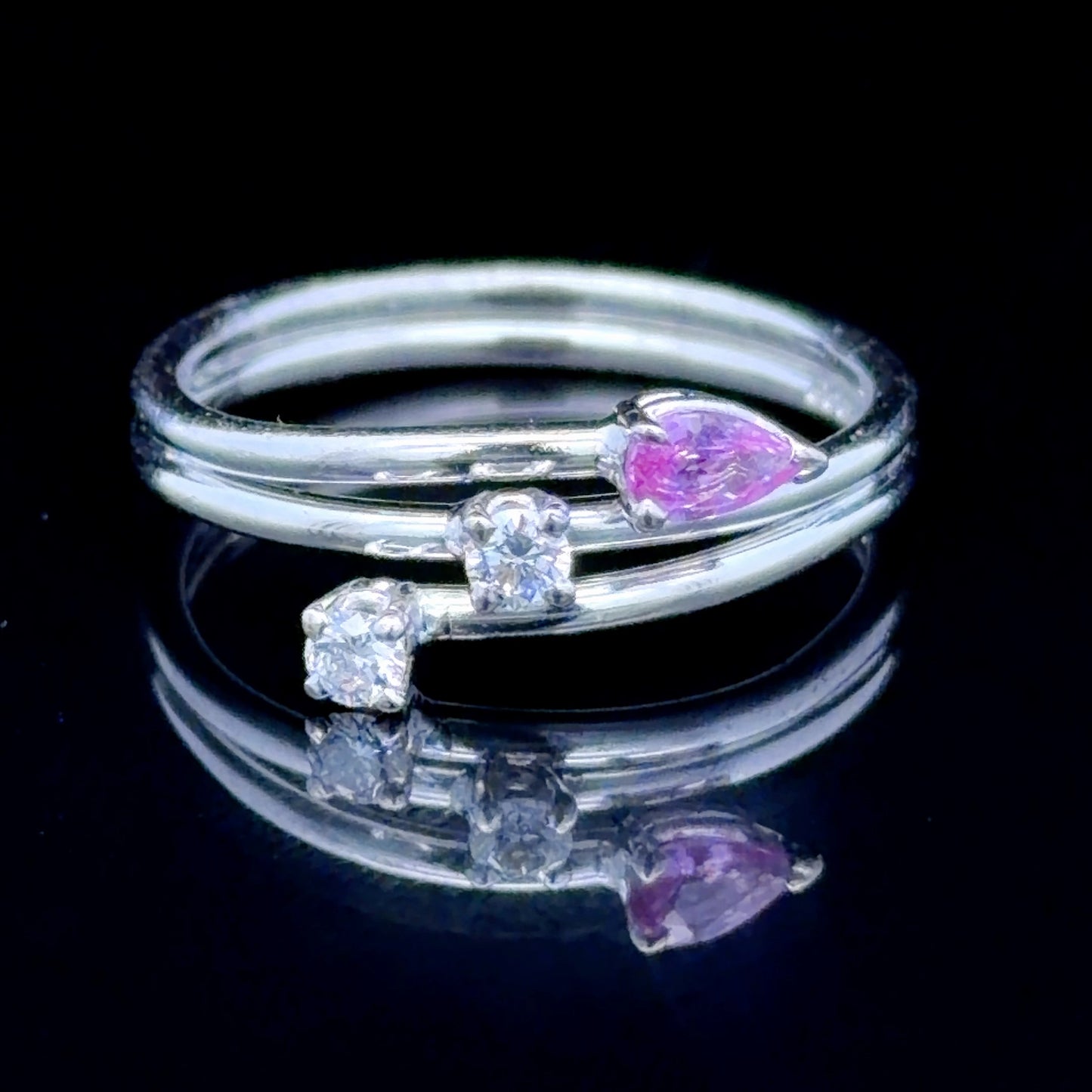 18K White Gold Diamond & Pink Sapphire Ring