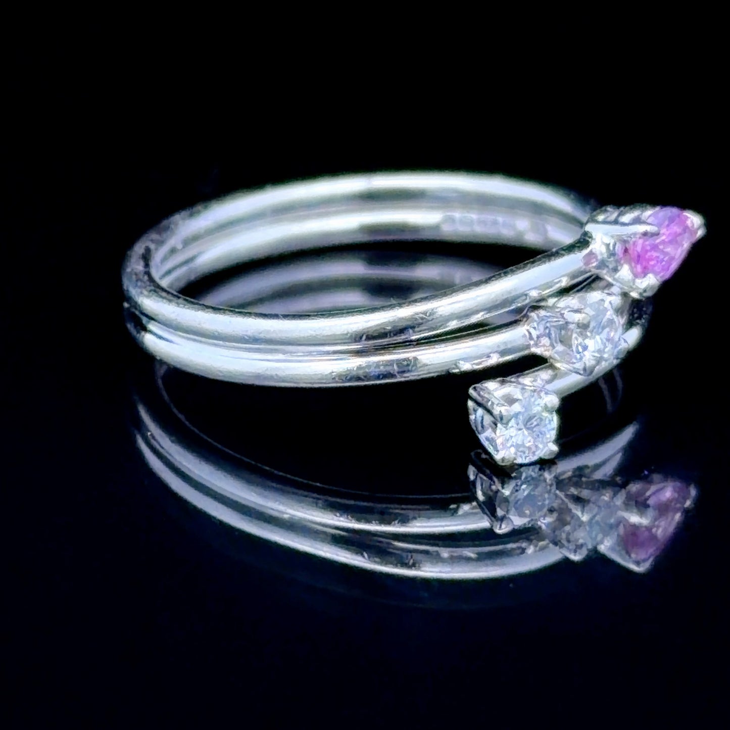 18K White Gold Diamond & Pink Sapphire Ring