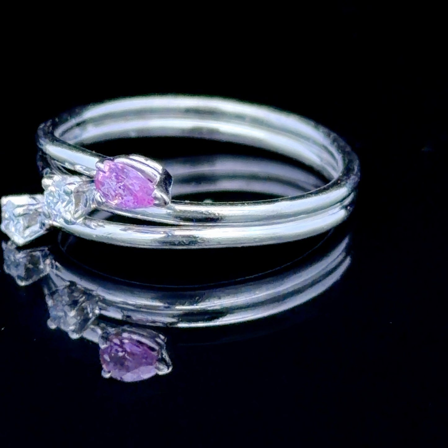 18K White Gold Diamond & Pink Sapphire Ring