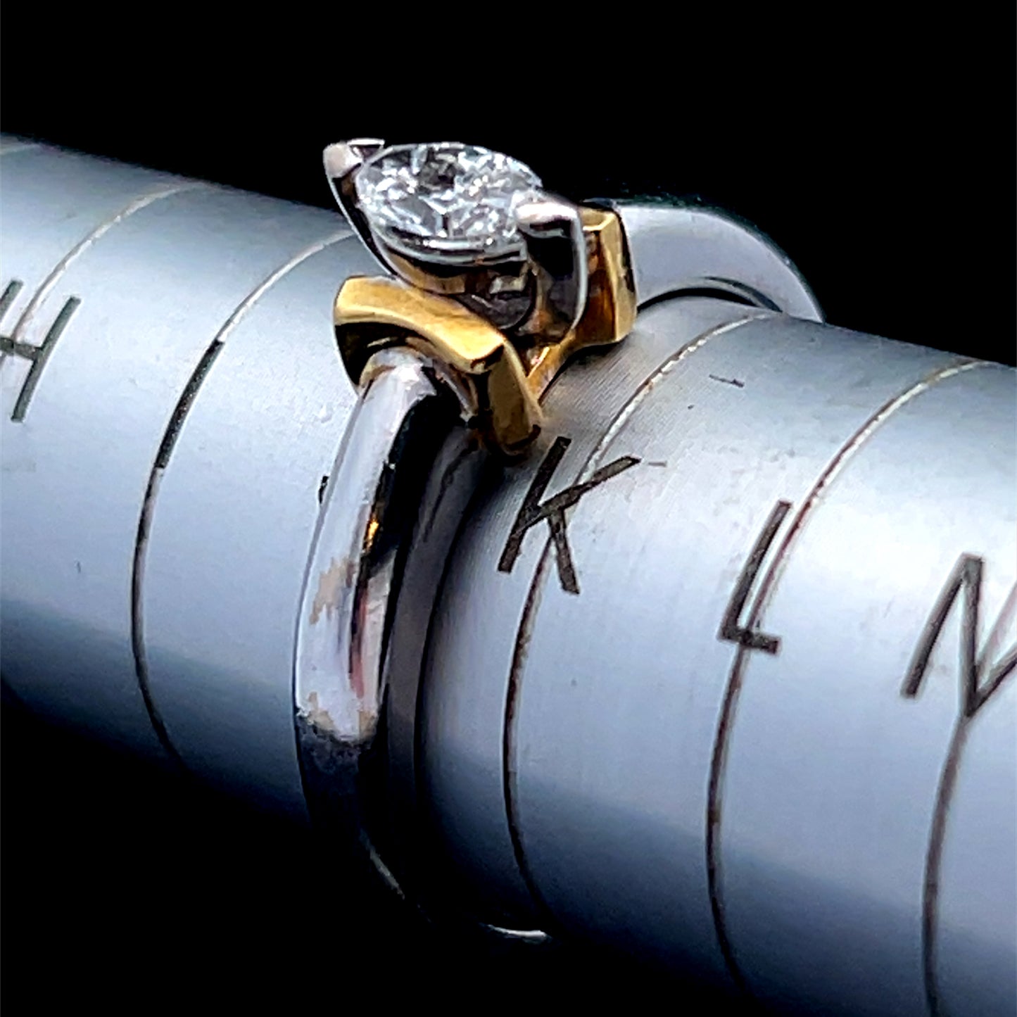 18K White Gold With Yellow Gold Mount Diamond Marquise Ring