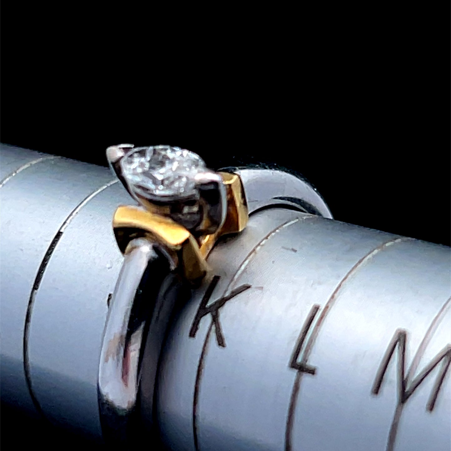18K White Gold With Yellow Gold Mount Diamond Marquise Ring