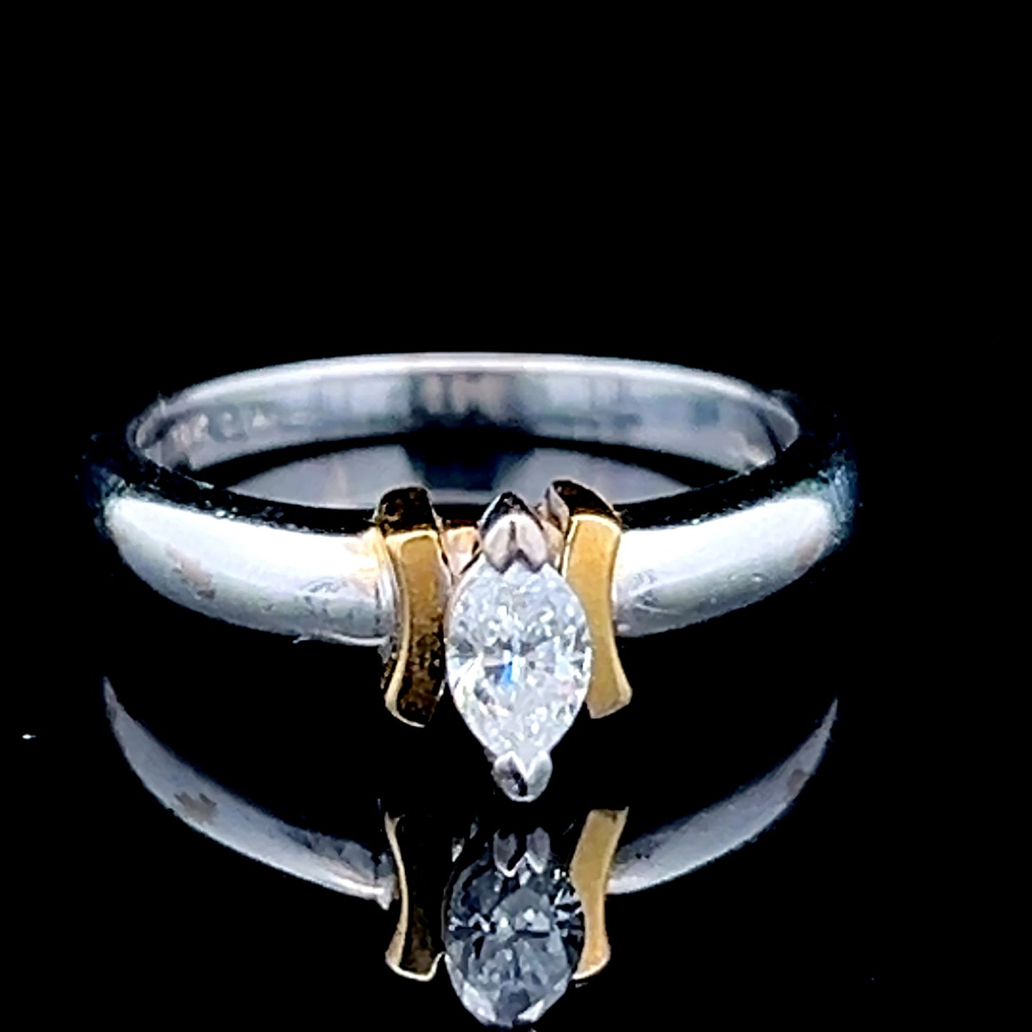 18K White Gold With Yellow Gold Mount Diamond Marquise Ring