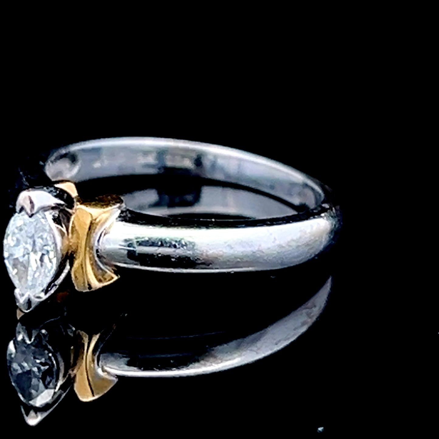 18K White Gold With Yellow Gold Mount Diamond Marquise Ring