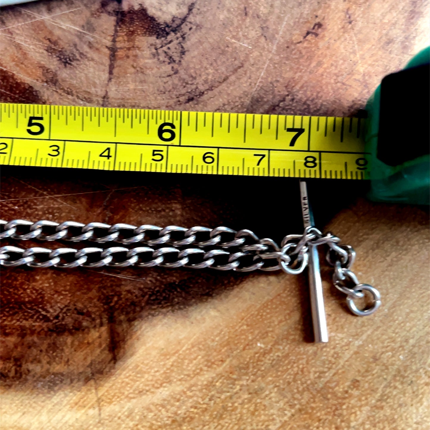 Silver T Bar Watch Chain 14 1/2 Inch