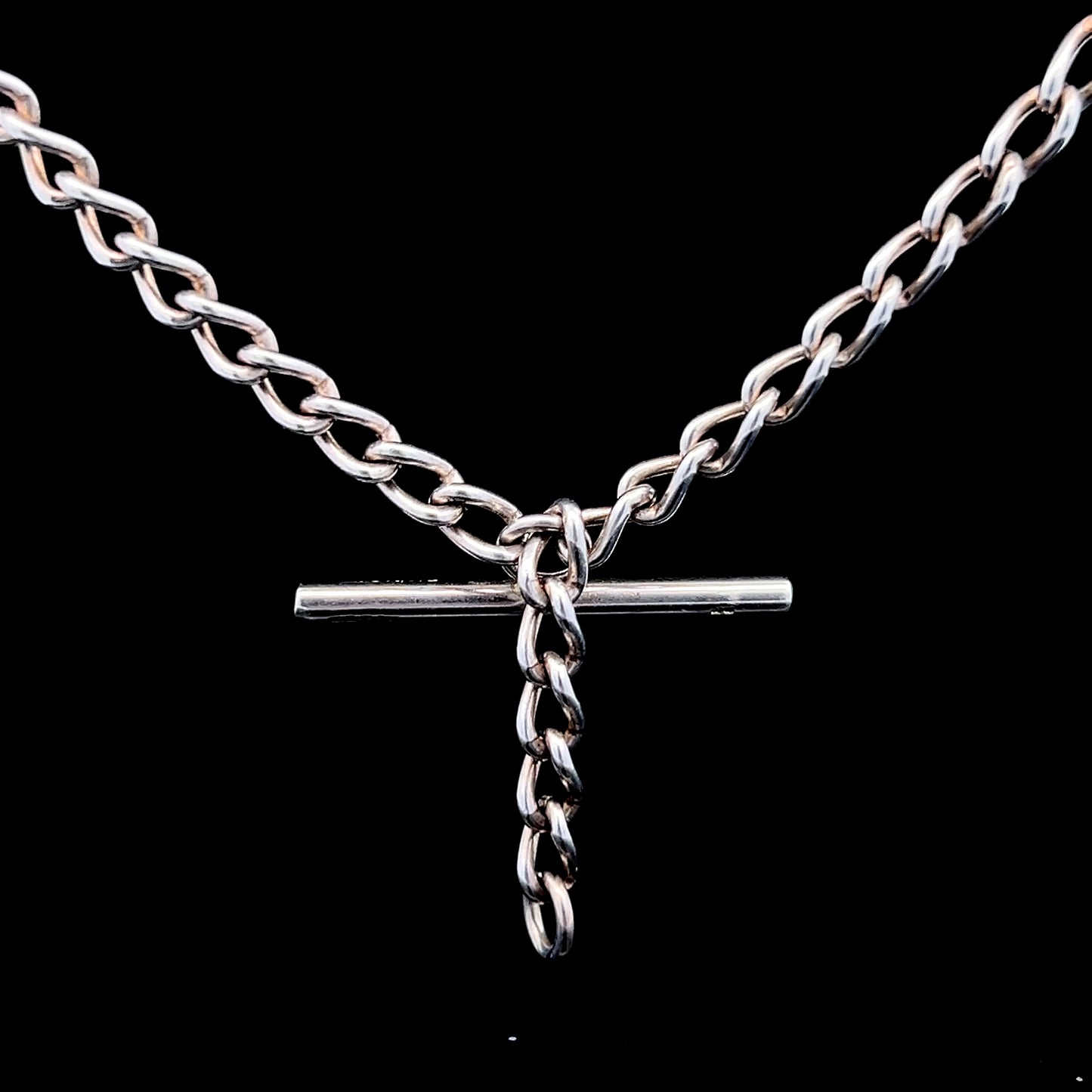Silver T Bar Watch Chain 14 1/2 Inch
