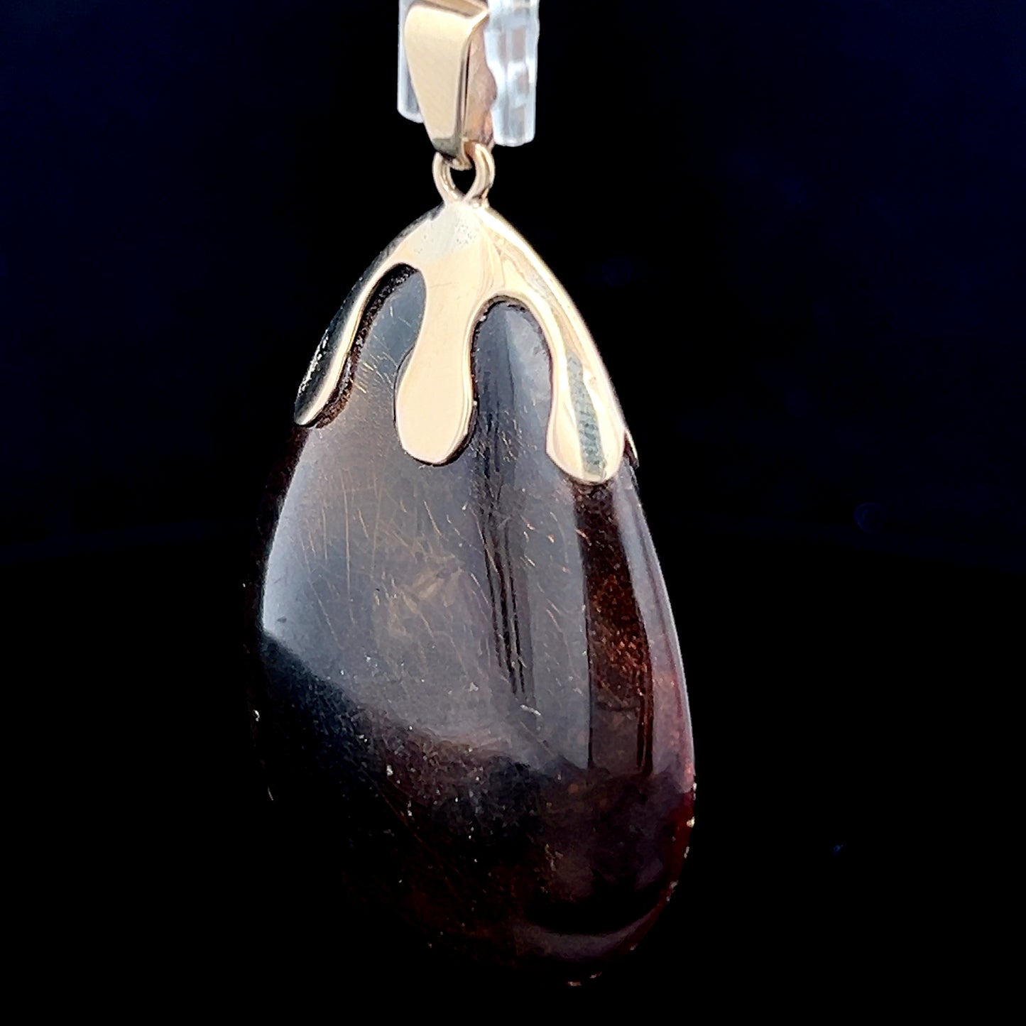 9K Yellow Gold Amber Drop Pendant