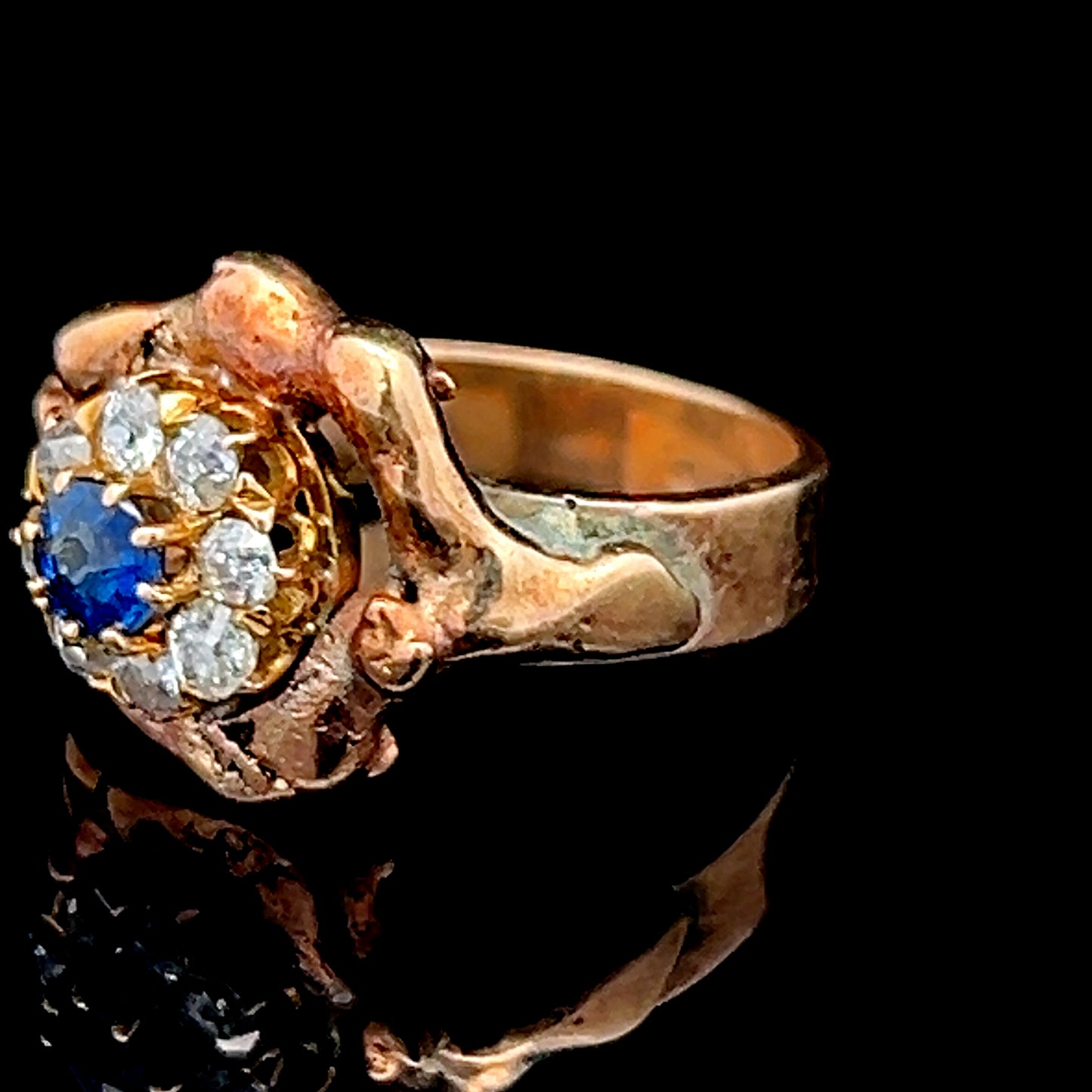 9K Rose Gold Edwardian Sapphire & Diamond Ring