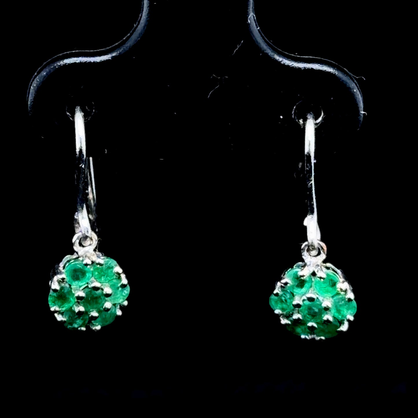 9K White Gold Emerald Daisy Cluster Earrings