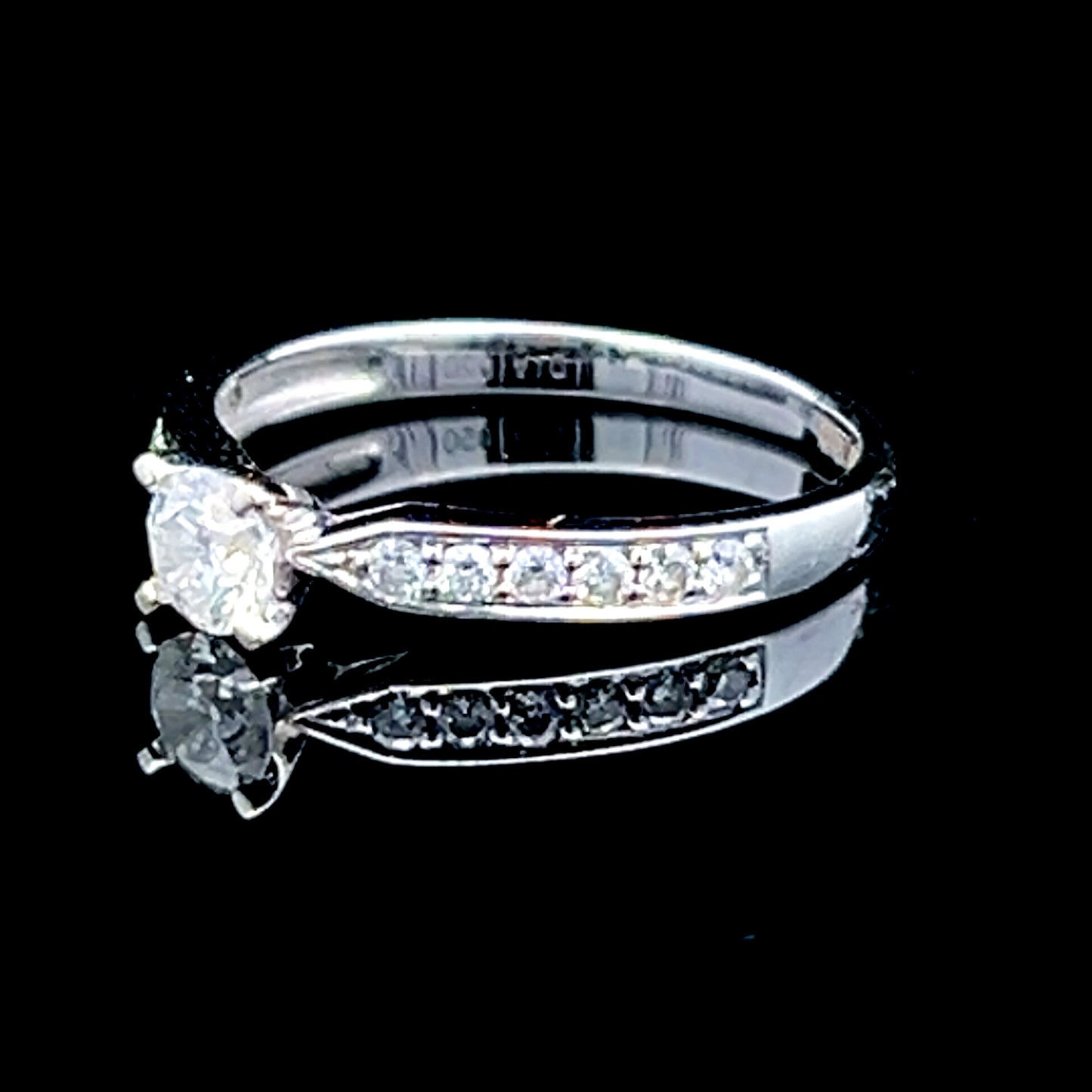 18K White Gold Single Stone With Diamond Shoulders APPX 0.5 CTS