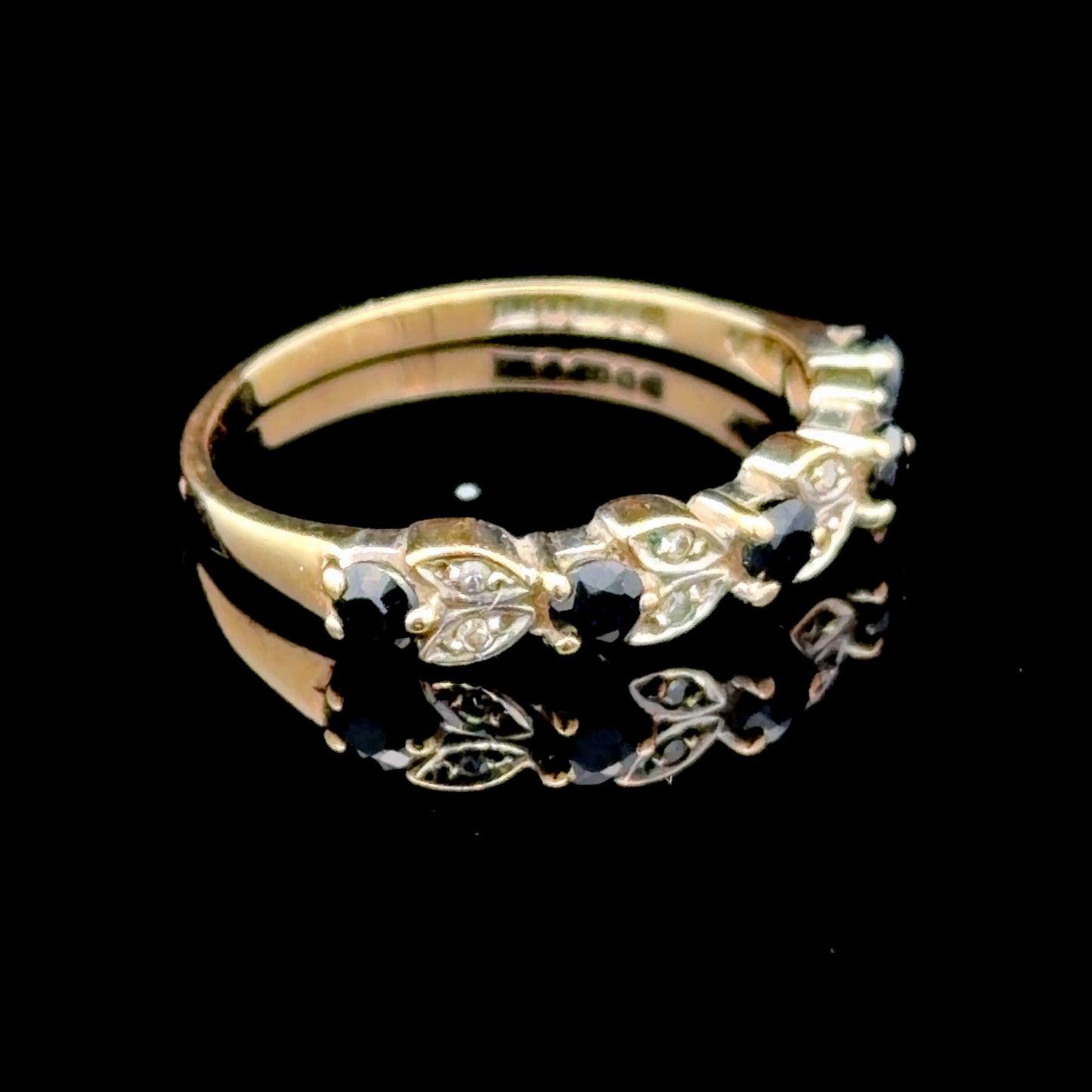 9K Yellow Gold Sapphire & Diamond Ring