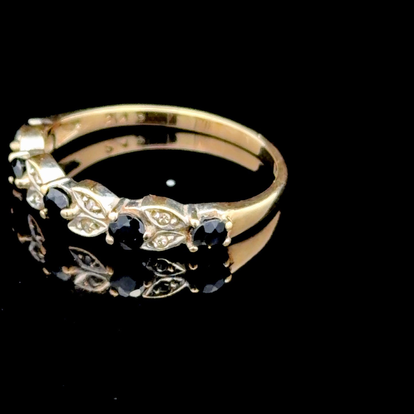 9K Yellow Gold Sapphire & Diamond Ring