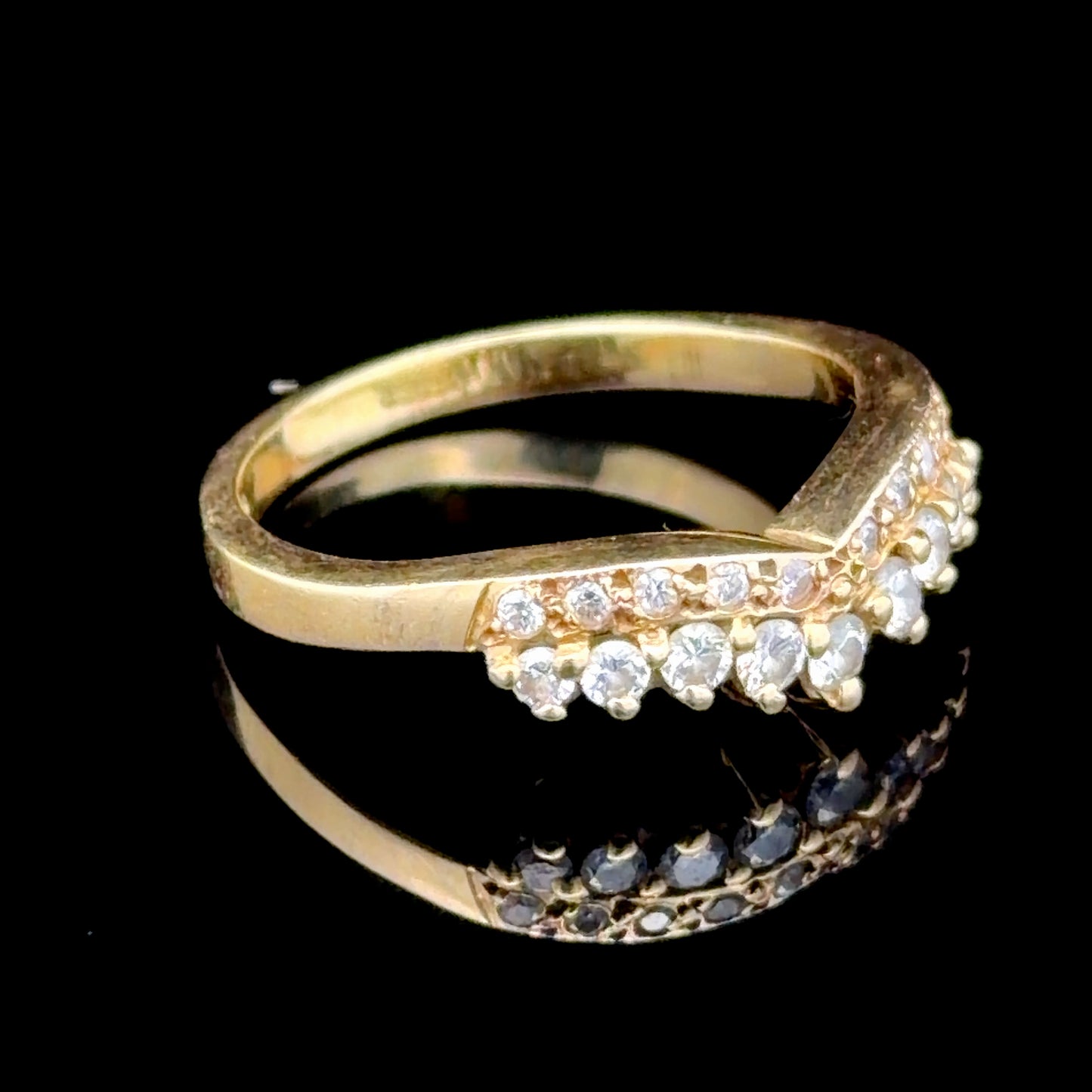 18K Yellow Gold Vintage Diamond Crown Ring