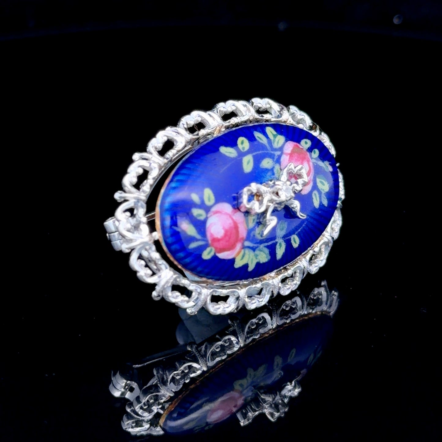 18K Yellow Gold / White Gold & Diamond Enamel Brooch
