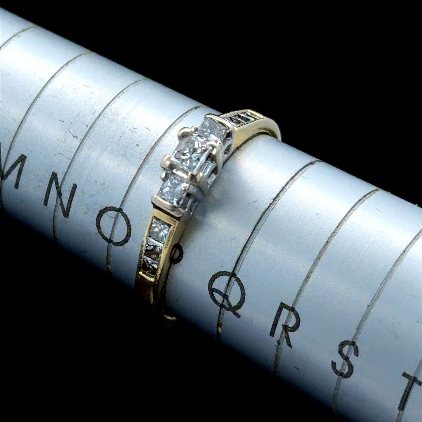 18K Yellow Gold Princess Cut 3 Stone Diamond Ring With Diamonds To Shoulders APPX 0.6 CTS