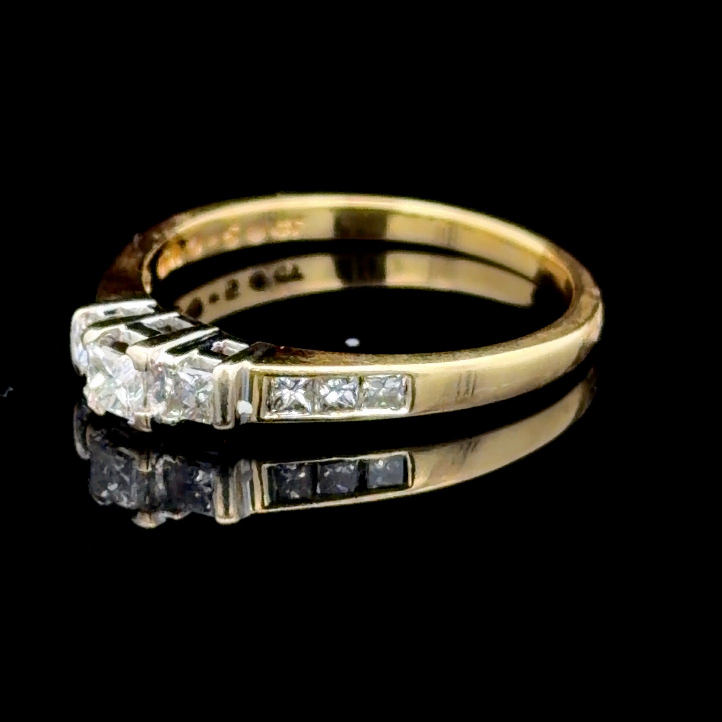 18K Yellow Gold Princess Cut 3 Stone Diamond Ring With Diamonds To Shoulders APPX 0.6 CTS