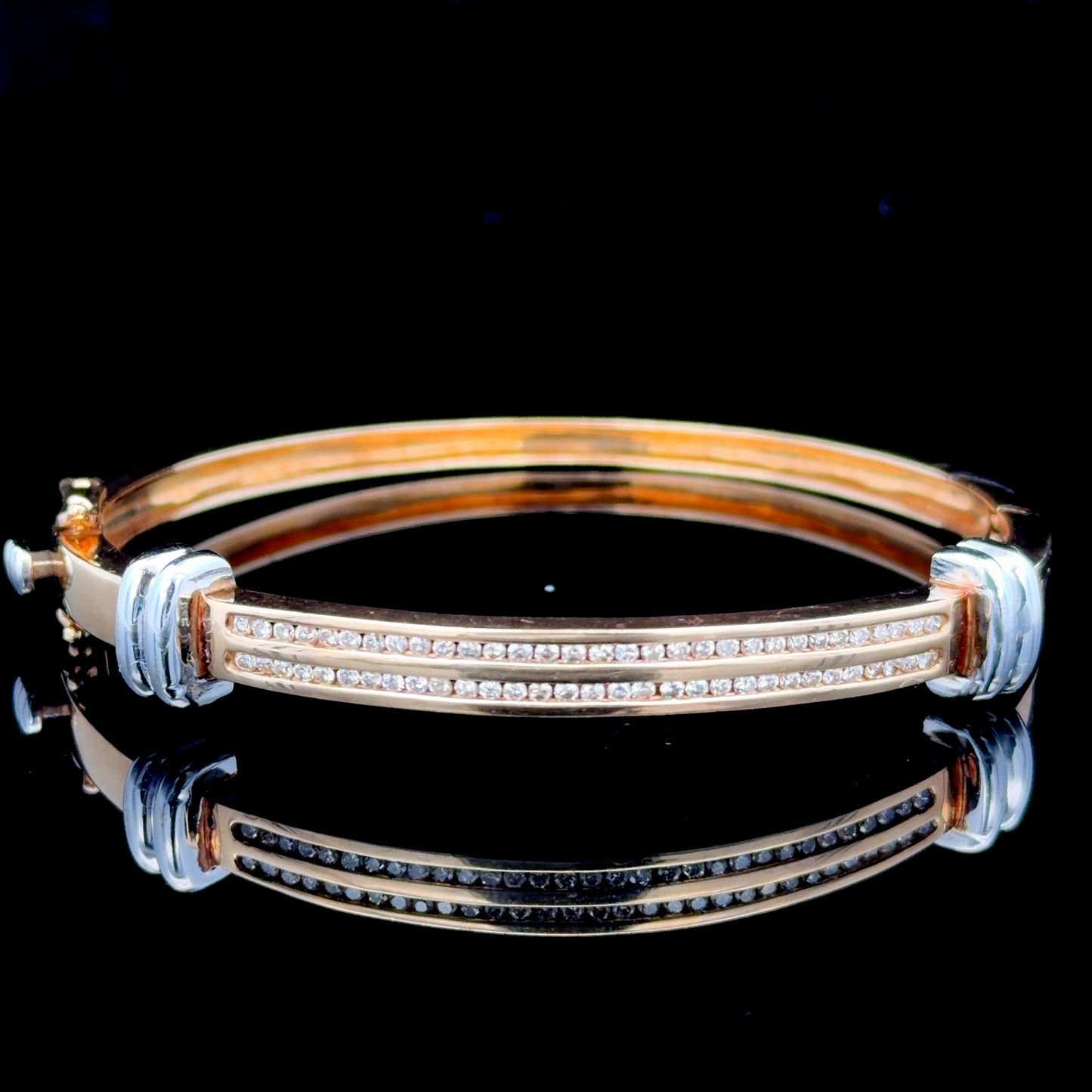 9K Yellow Gold / White Gold Channel Set Diamond Bangle APPX 1.0 CTS