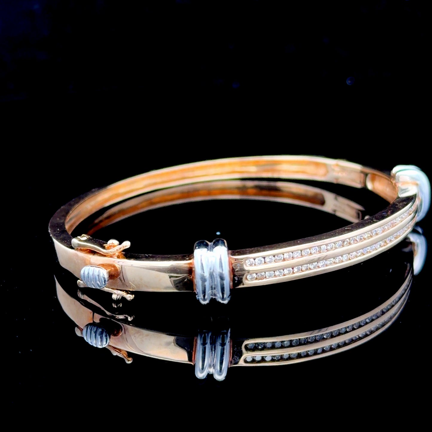 9K Yellow Gold / White Gold Channel Set Diamond Bangle APPX 1.0 CTS