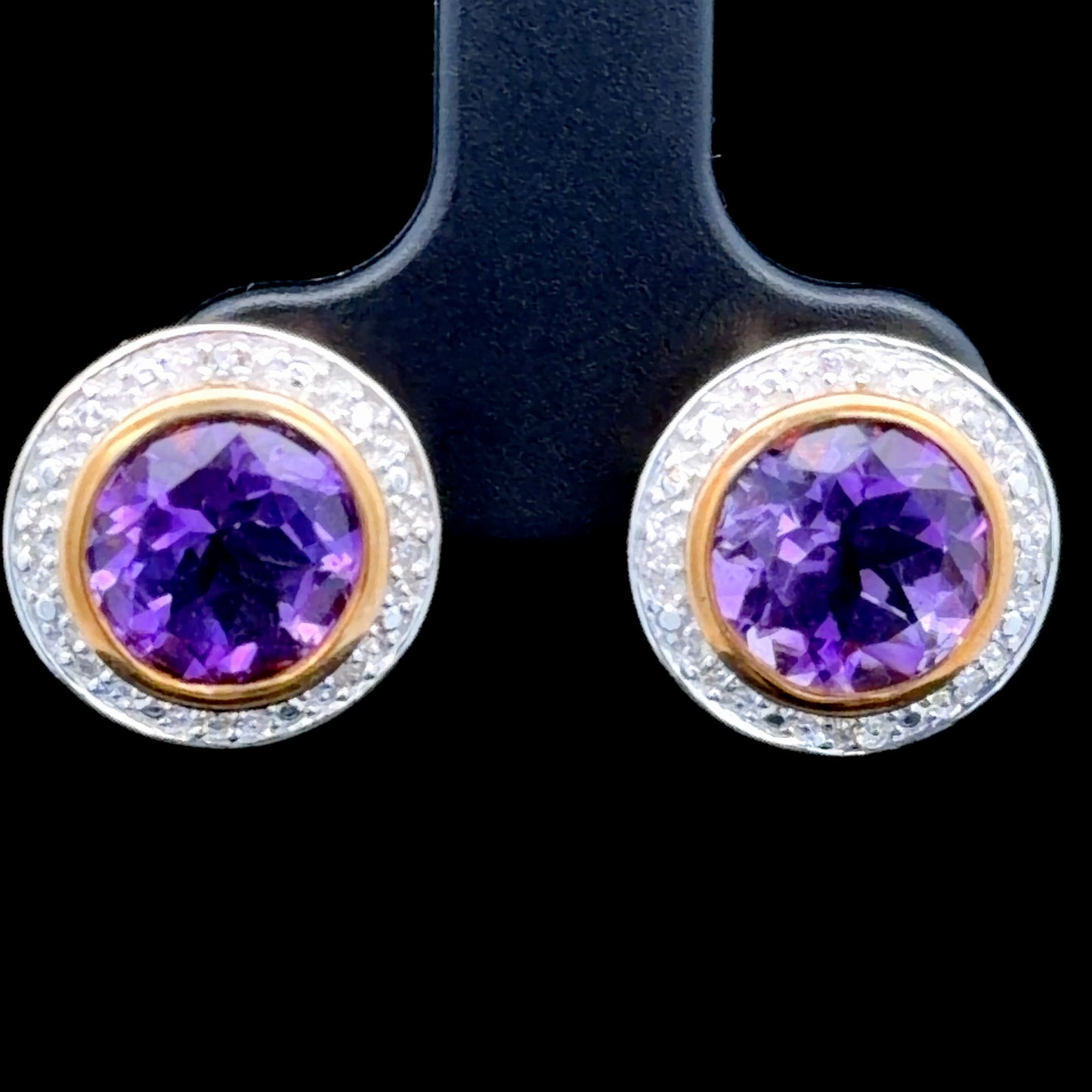 9K Yellow Gold Amethyst & Diamond Studs