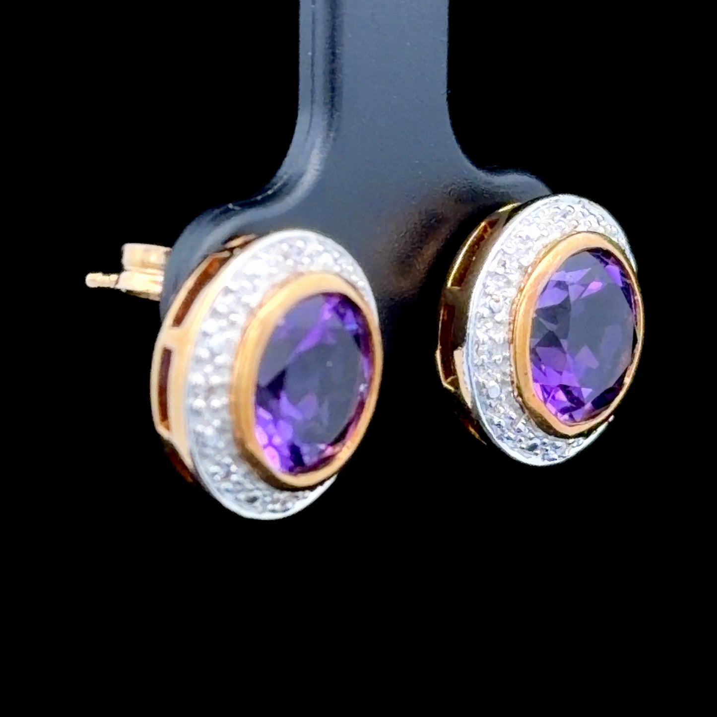 9K Yellow Gold Amethyst & Diamond Studs