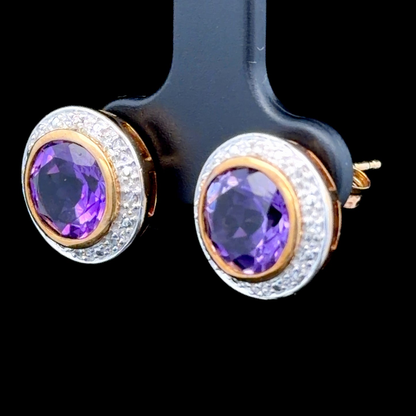 9K Yellow Gold Amethyst & Diamond Studs