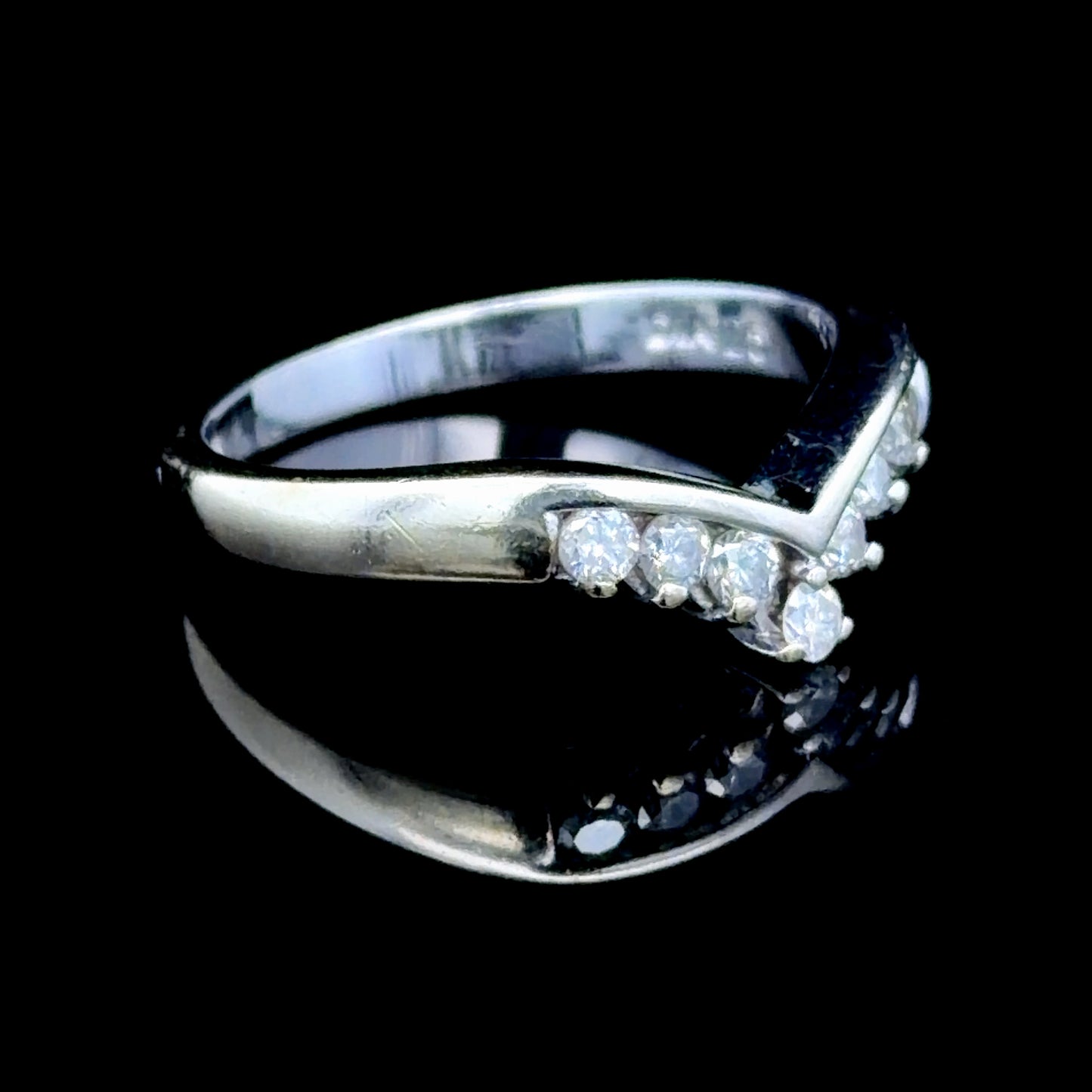 9K White Gold Diamond Wishbone Ring