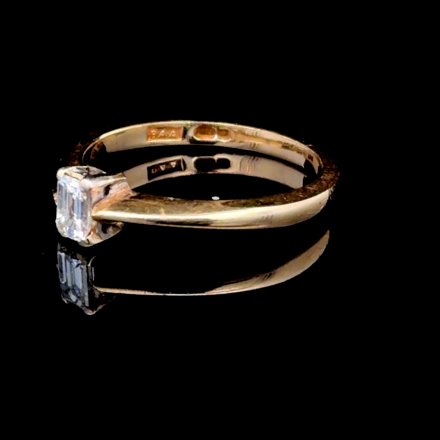 9K Yellow Gold Emerald Cut Diamond Ring APPX 0.25 CTS