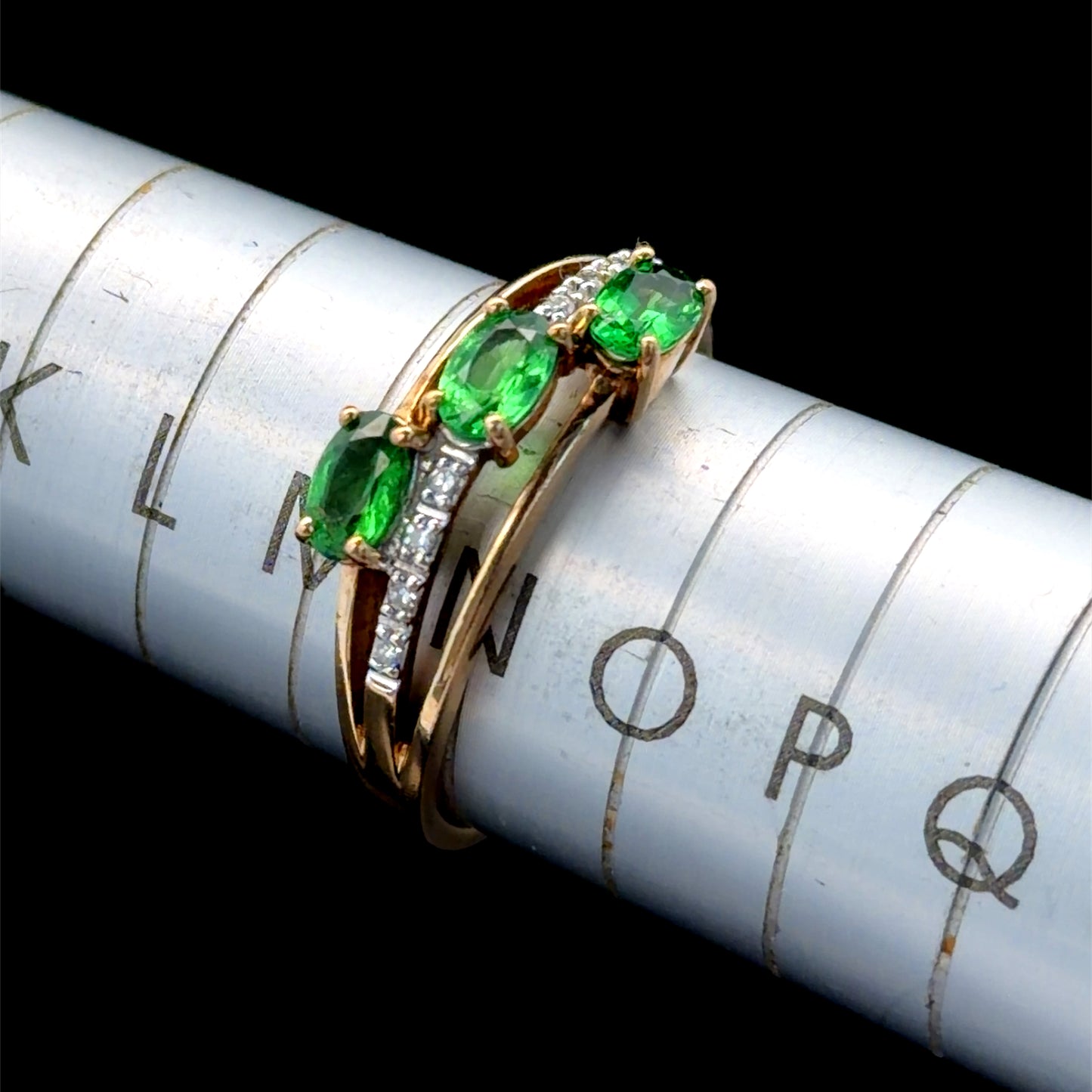 9K Yellow Gold 3 Stone Emerald & Diamond Ring