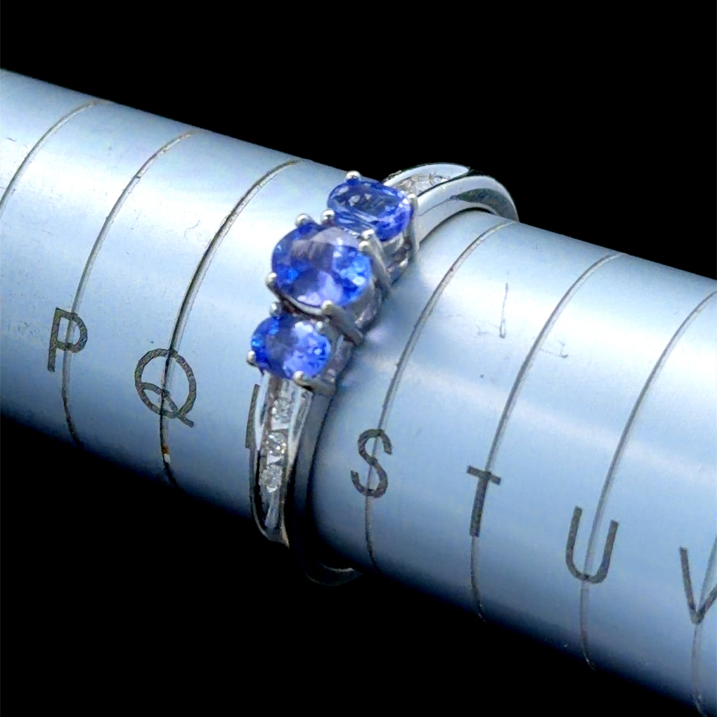 9K White Gold Tanzanite & Diamond Trilogy Ring