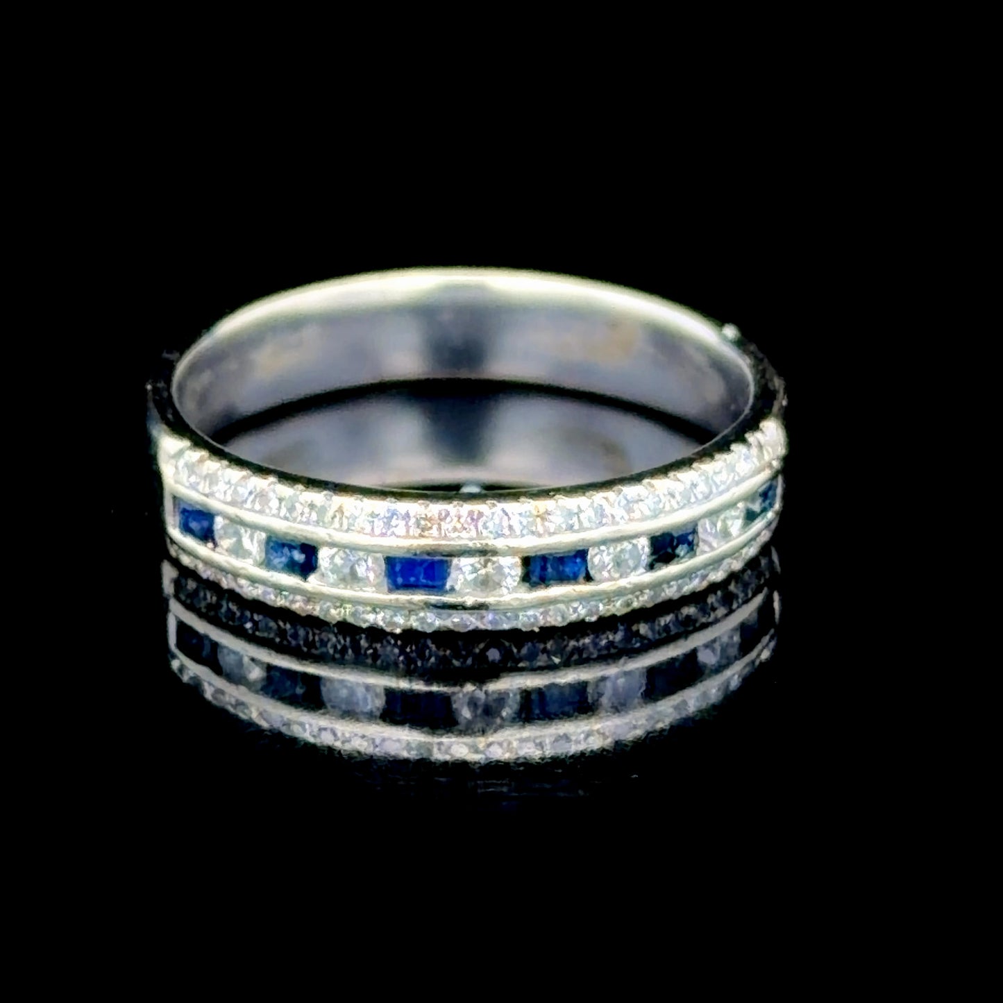 9K White Gold Sapphire & Diamond Band Ring