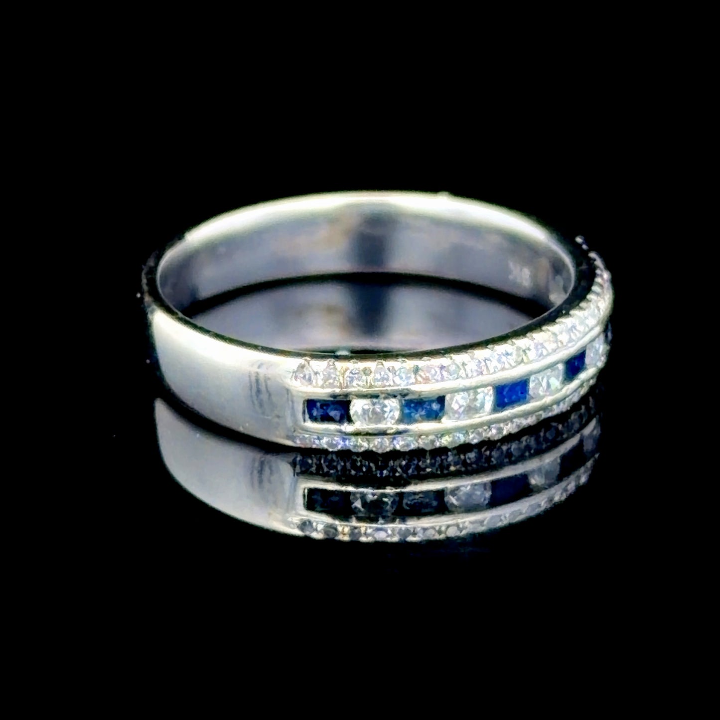 9K White Gold Sapphire & Diamond Band Ring