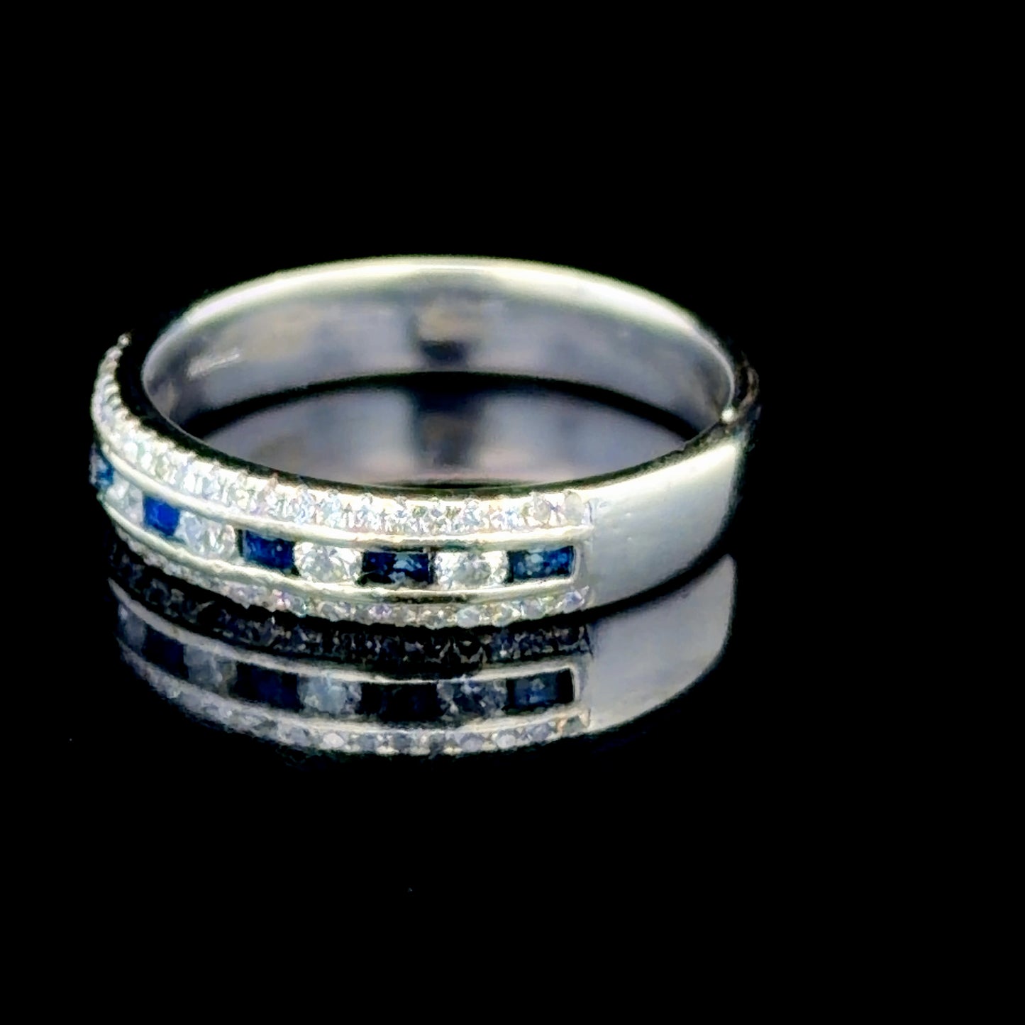 9K White Gold Sapphire & Diamond Band Ring