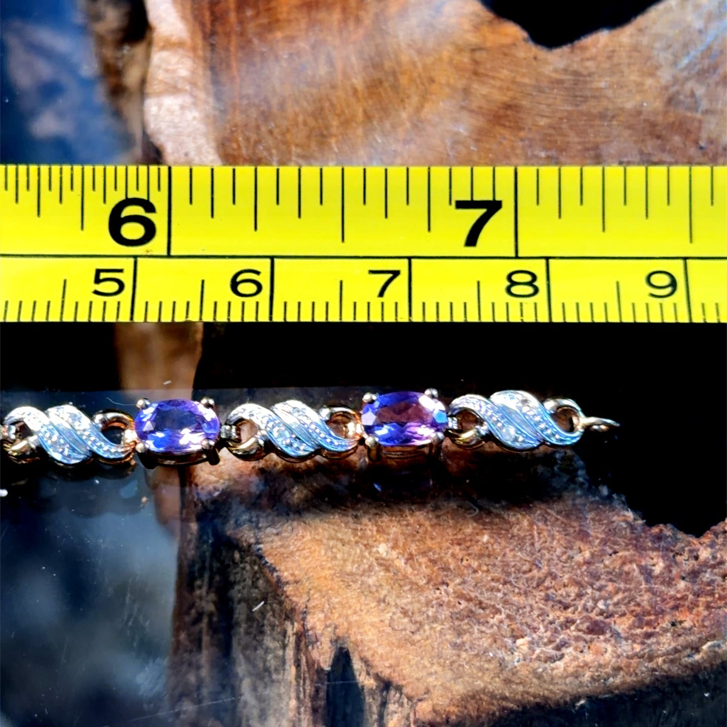 9K Yellow Gold Amethyst & Diamond Bracelet