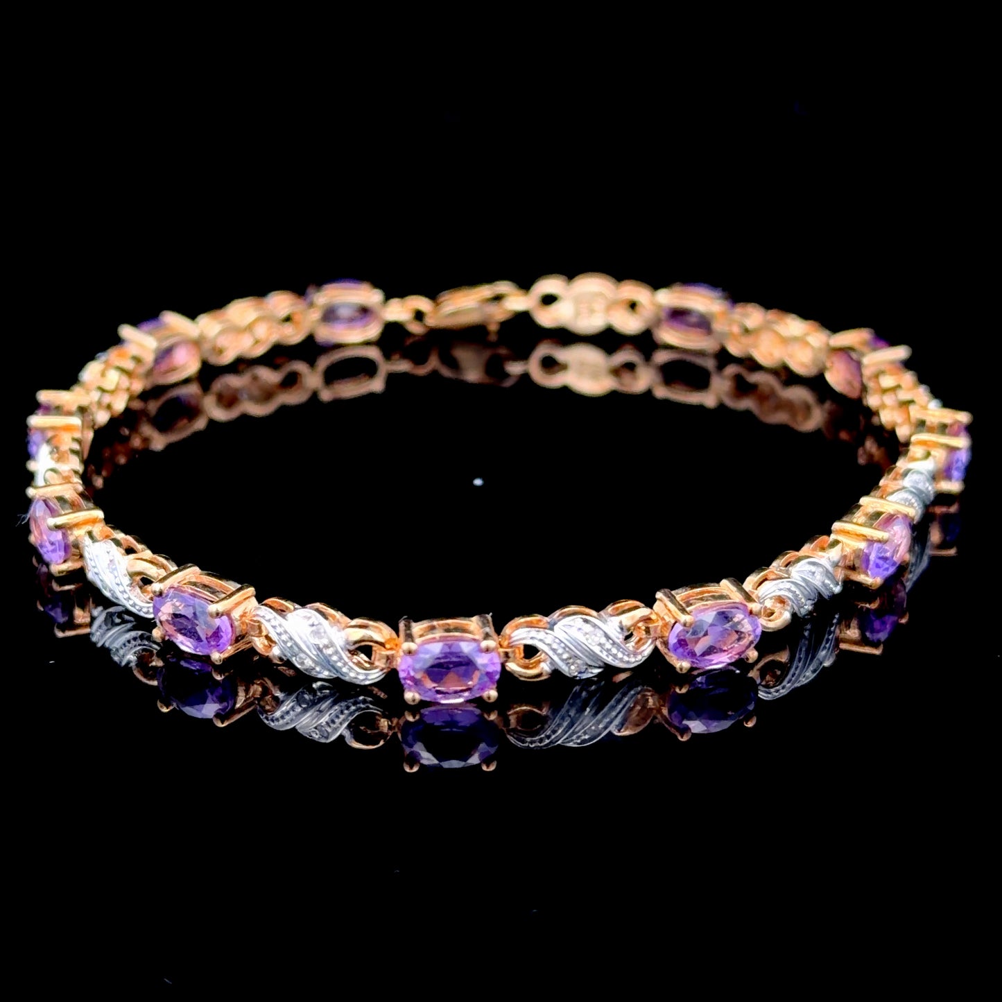 9K Yellow Gold Amethyst & Diamond Bracelet