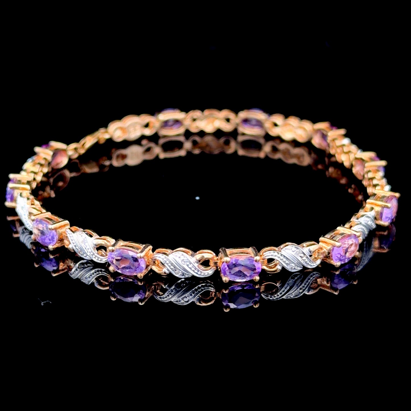 9K Yellow Gold Amethyst & Diamond Bracelet