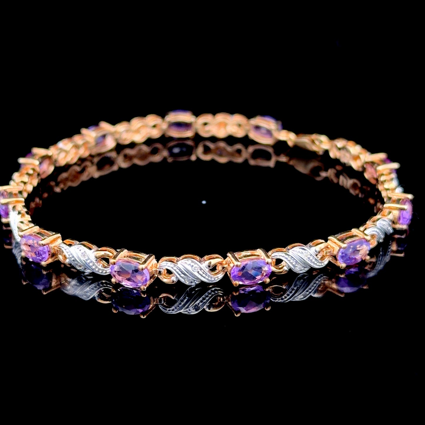 9K Yellow Gold Amethyst & Diamond Bracelet