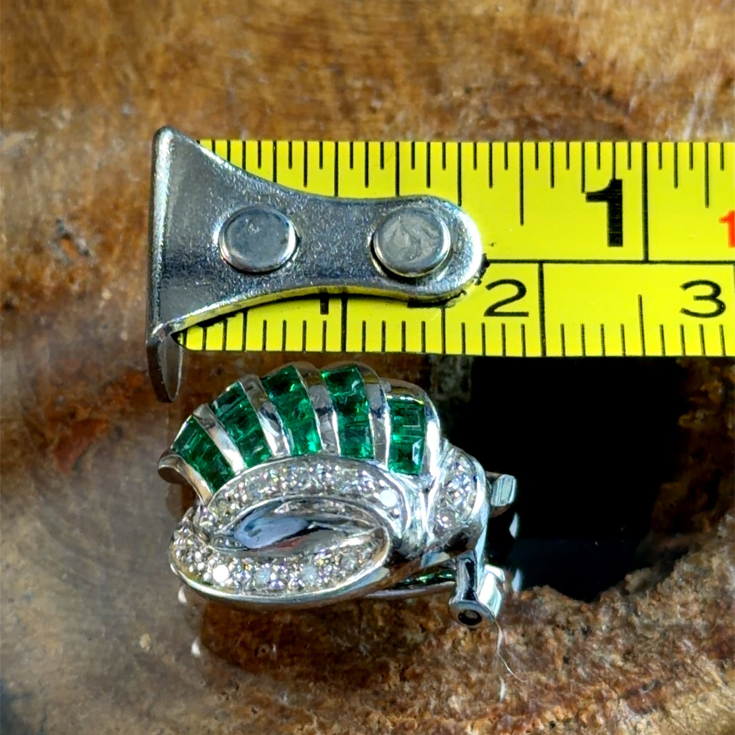 18K White Gold Emerald & Diamond Clip Stud Earrings