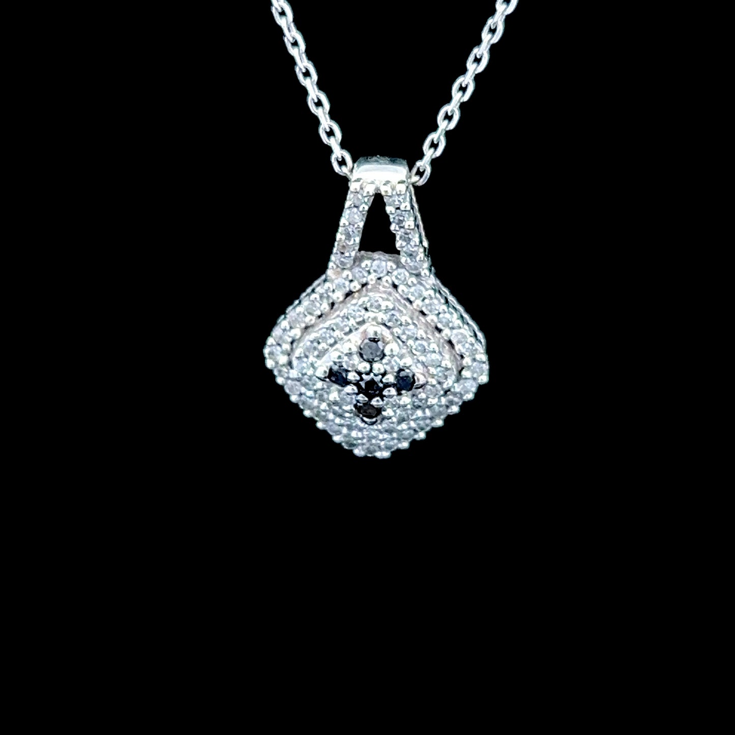 14K White Gold Diamond & Sapphire Pendant & Chain