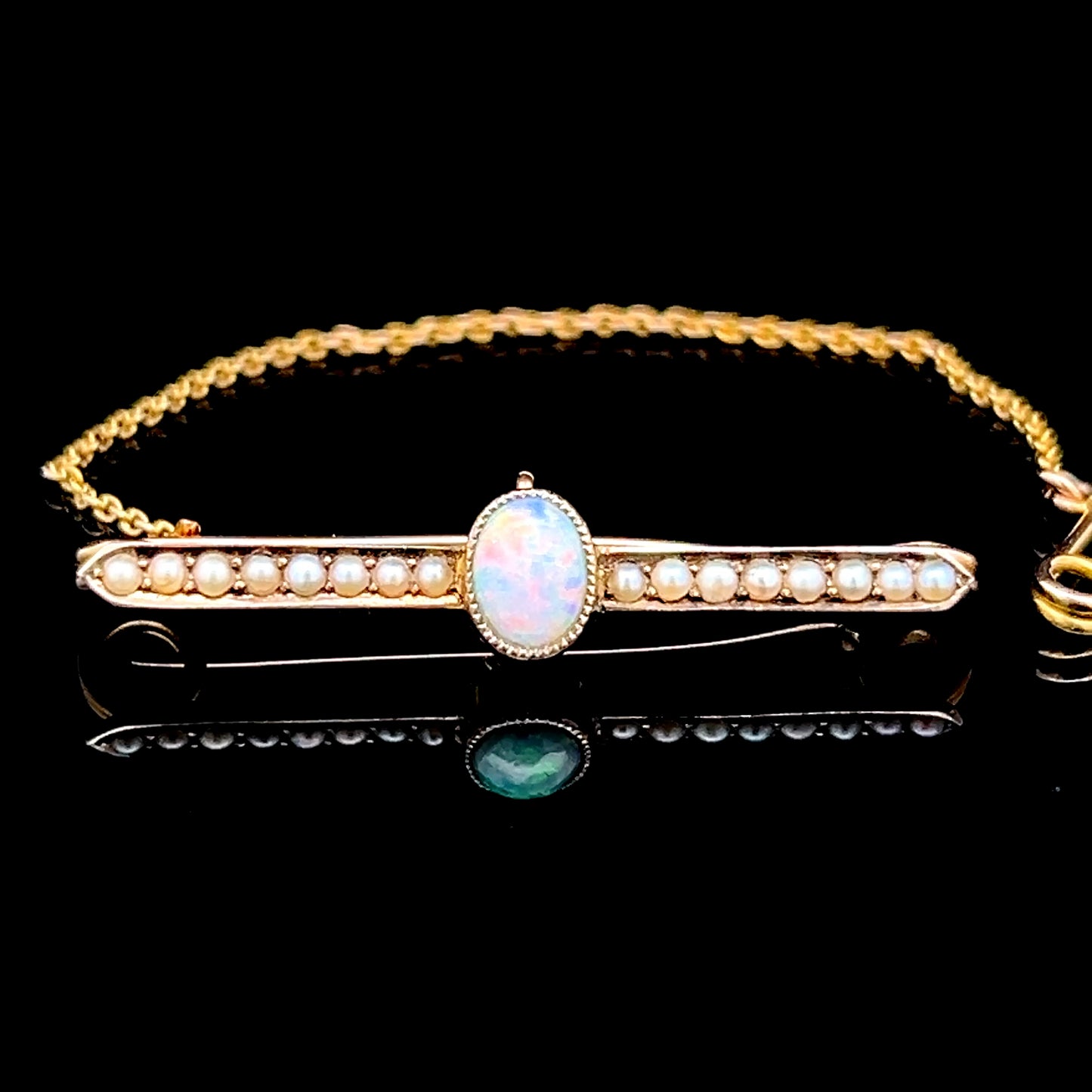 15K Yellow Gold Opal Pearl Brooch