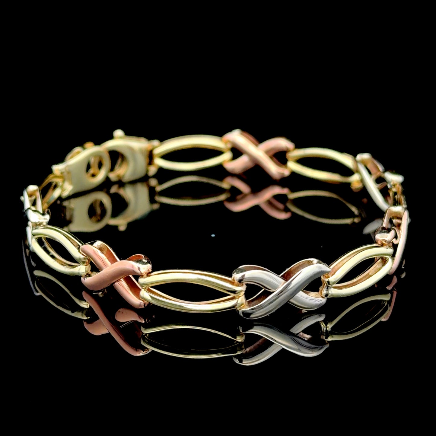 9K Yellow White & Rose Gold Bracelet