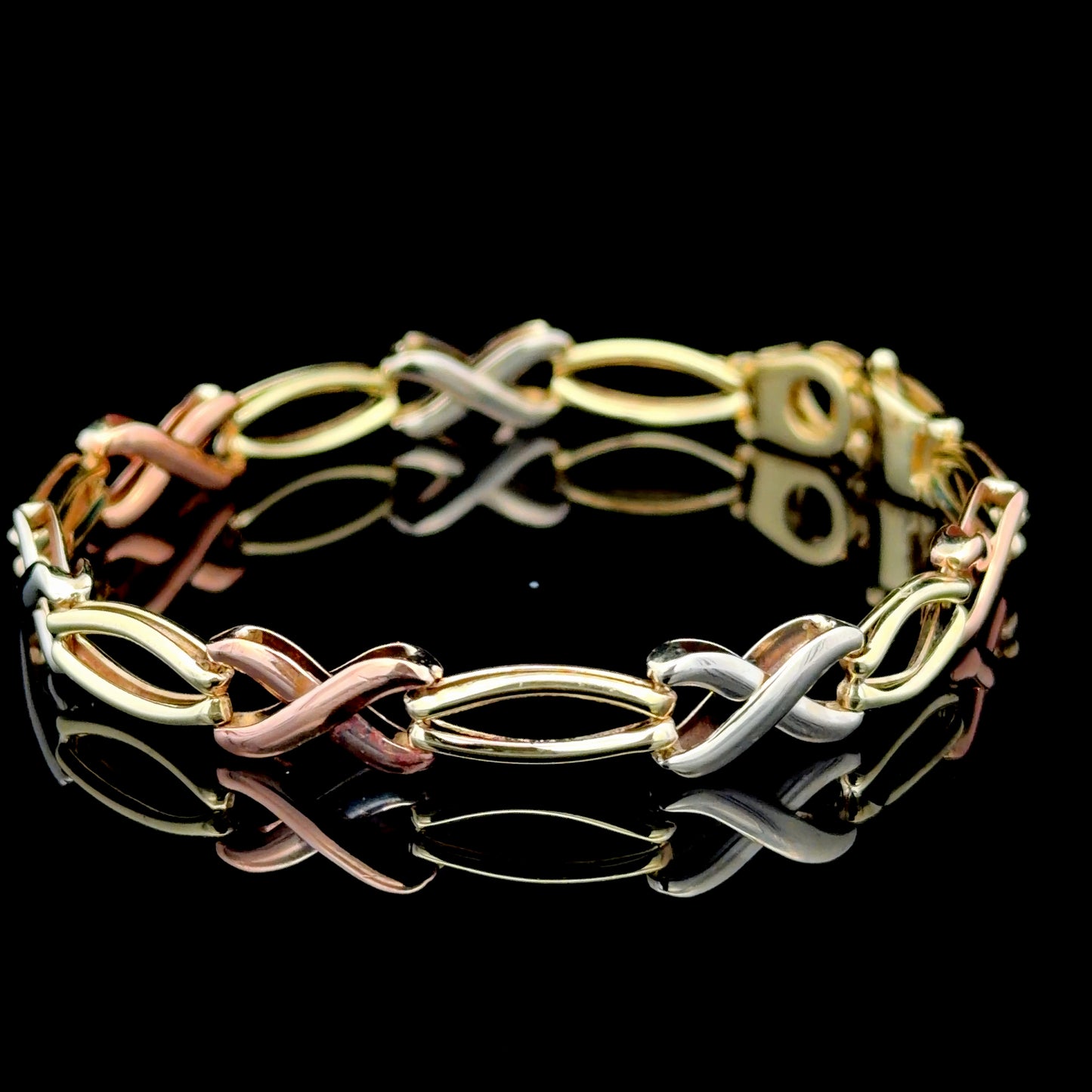 9K Yellow White & Rose Gold Bracelet