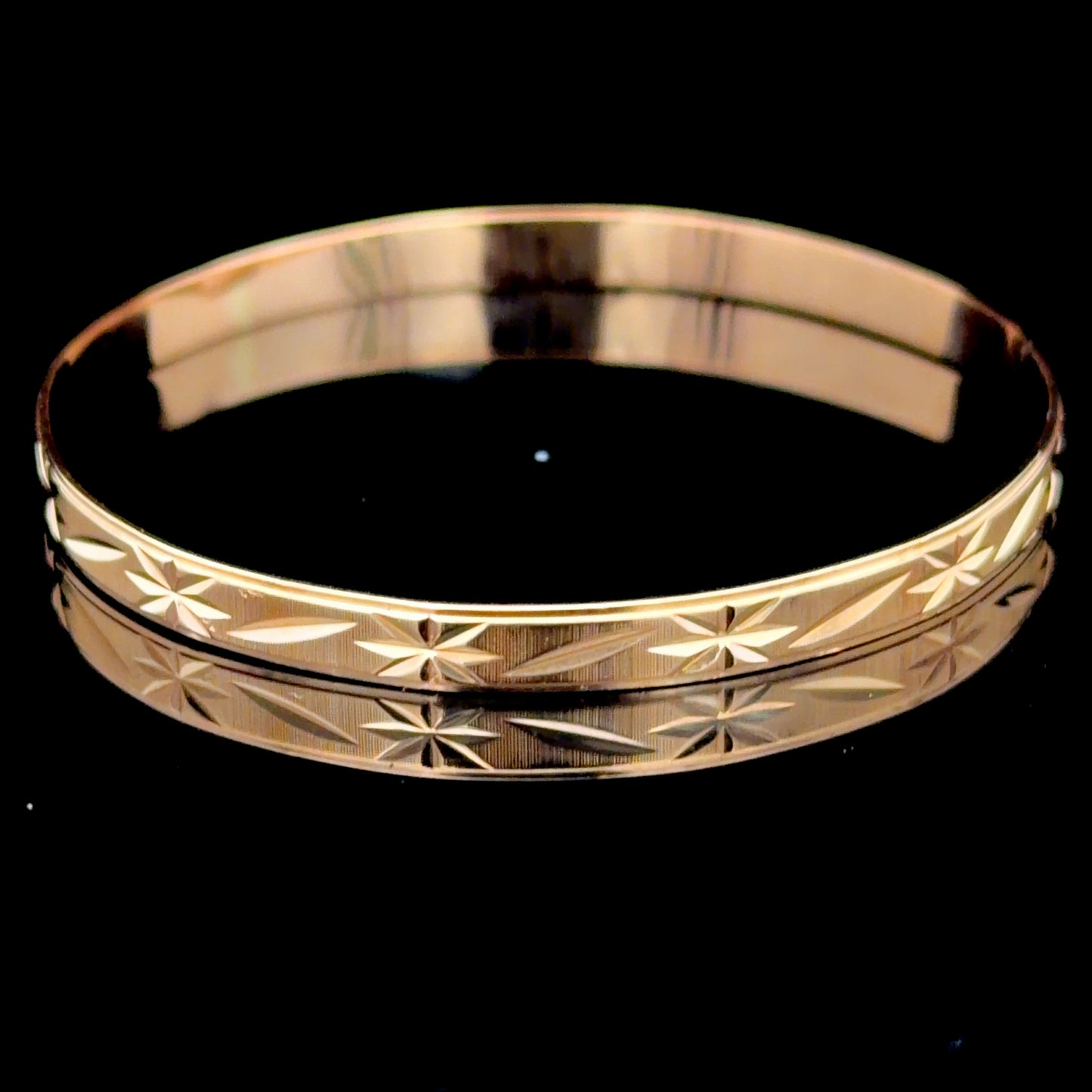 9K Yellow Gold Childs Bangle with Starburst Detailing
