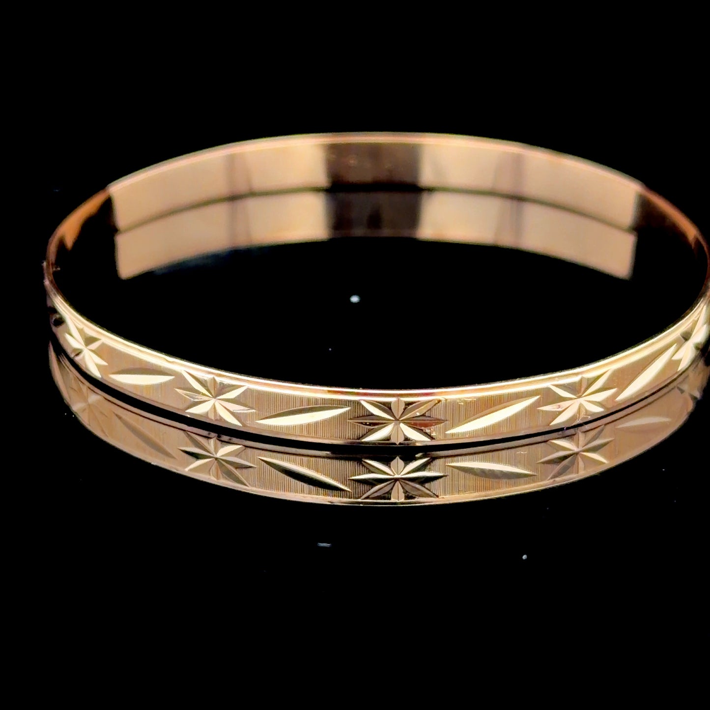 9K Yellow Gold Childs Bangle with Starburst Detailing