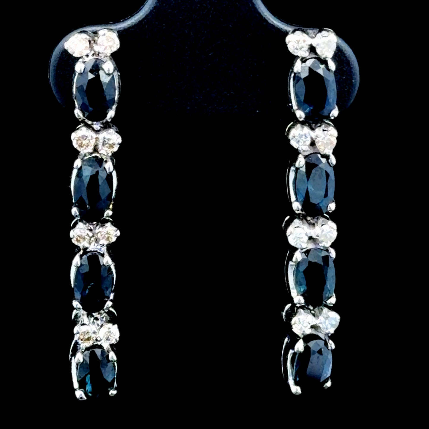 18K White Gold Sapphire & Diamond Drop Earrings