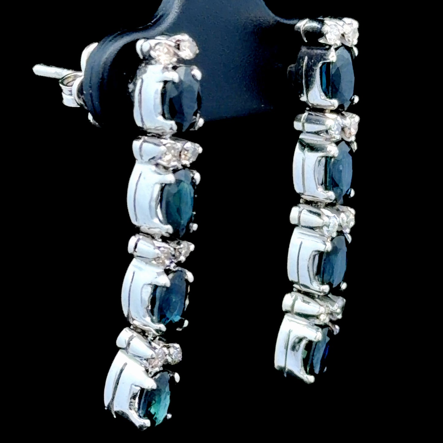 18K White Gold Sapphire & Diamond Drop Earrings